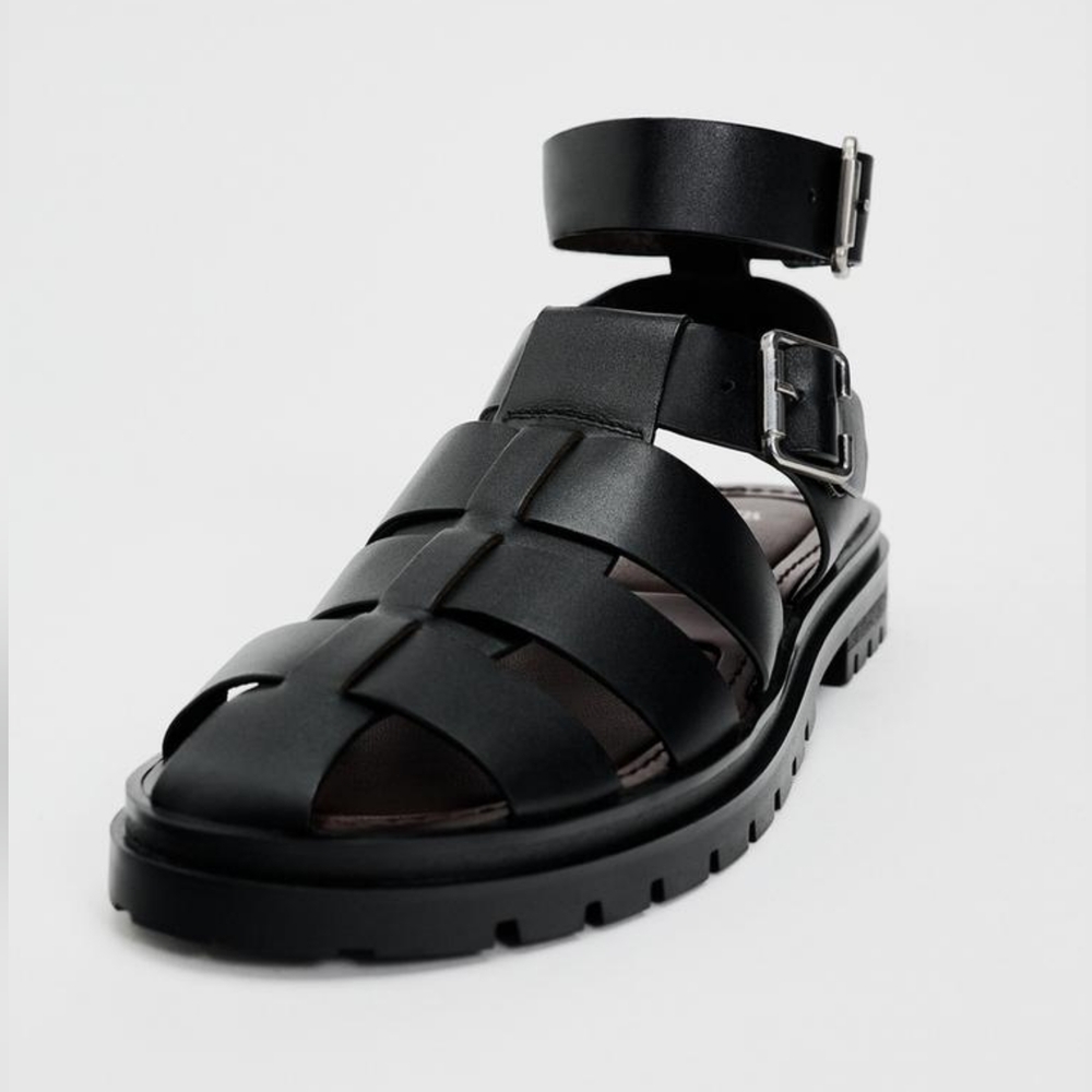Zara Lug Sole Leather Cage Sandals - Picture 7 of 11